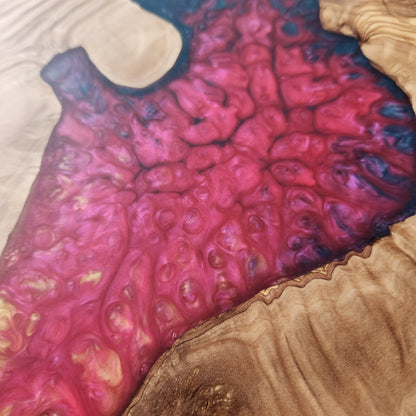 Sunset Coral – Handmade Olive Wood & Epoxy Resin Round Serving Board