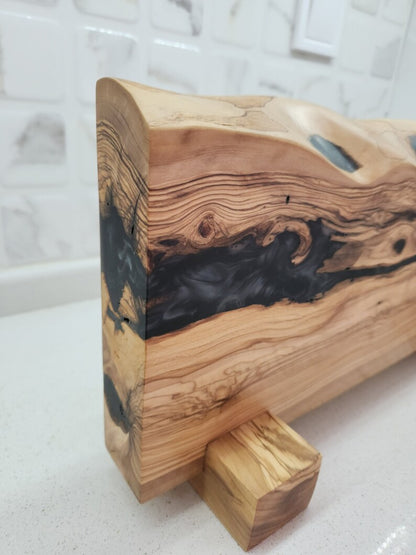 Handcrafted Olive Wood Magnetic Knife Stand with Epoxy Resin