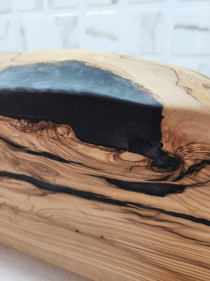 Handcrafted Olive Wood Magnetic Knife Stand with Epoxy Resin