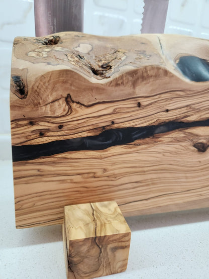 Handcrafted Olive Wood Magnetic Knife Stand with Epoxy Resin