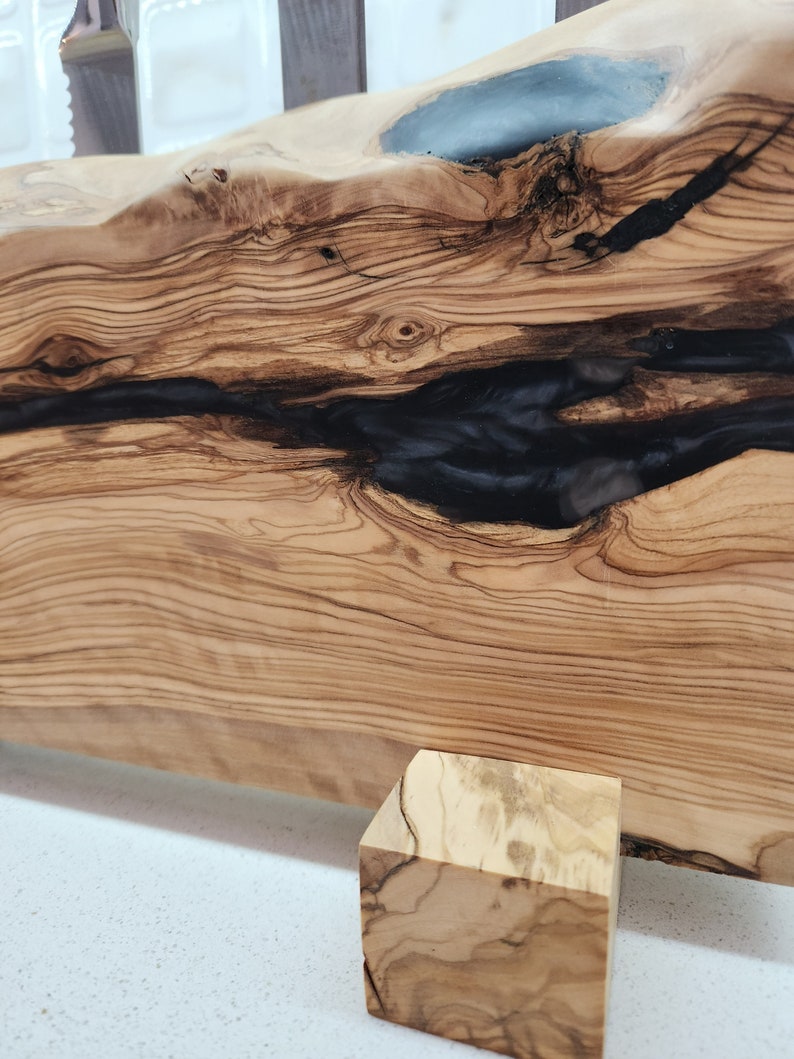 Handcrafted Olive Wood Magnetic Knife Stand with Epoxy Resin