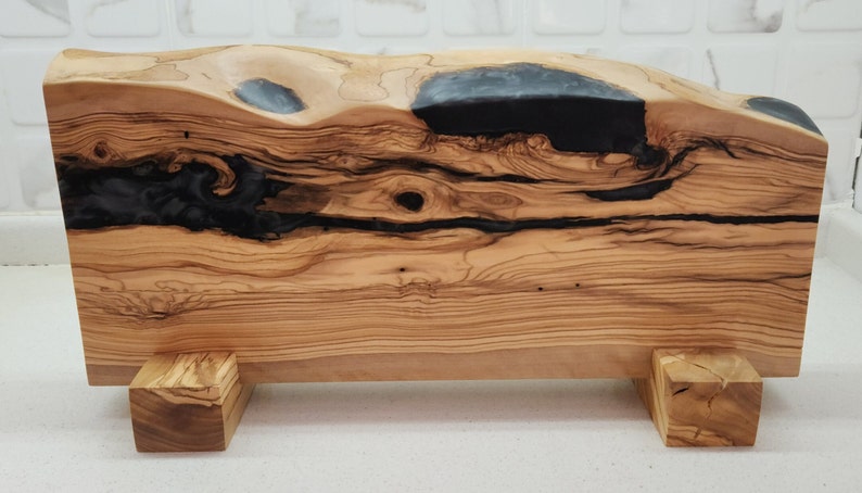 Handcrafted Olive Wood Magnetic Knife Stand with Epoxy Resin