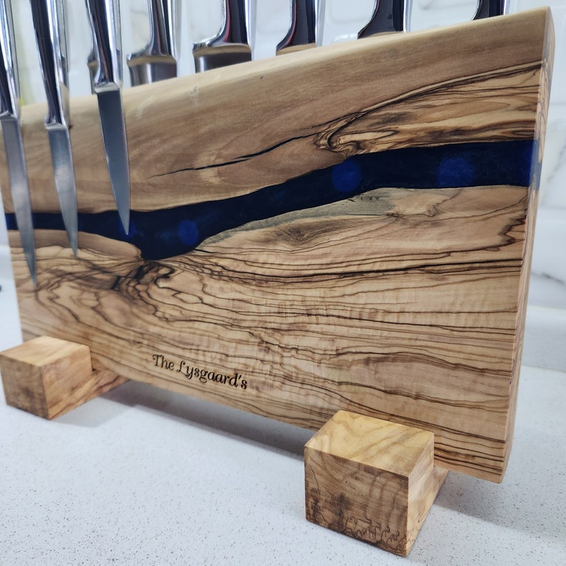 Olive Wood and Epoxy Resin Magnetic Knife Stand