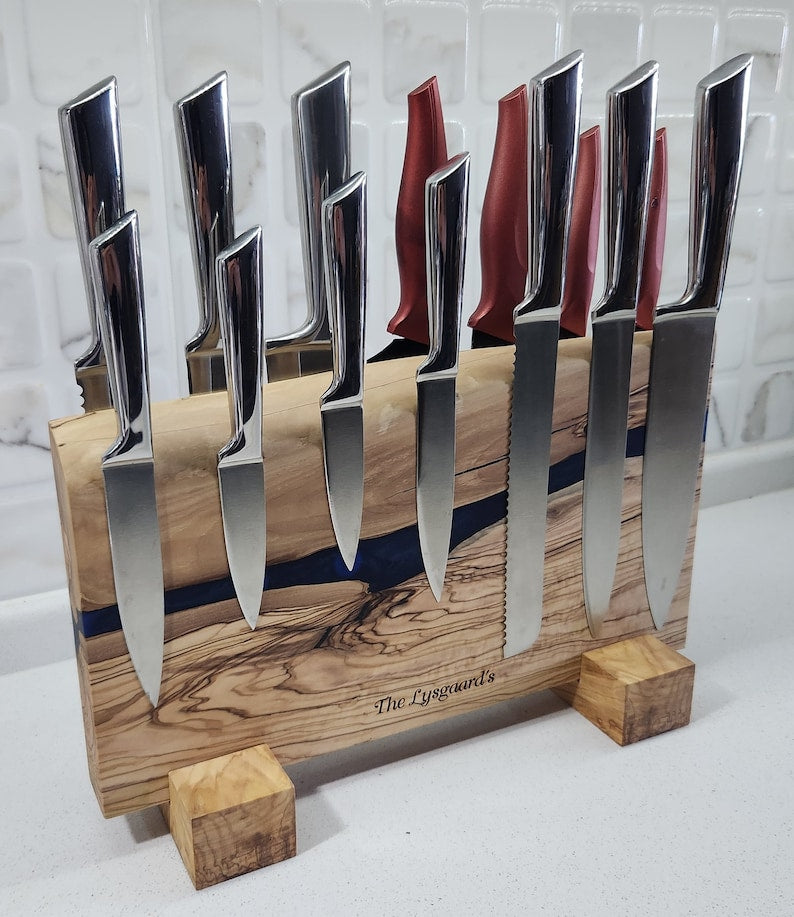 Olive Wood and Epoxy Resin Magnetic Knife Stand