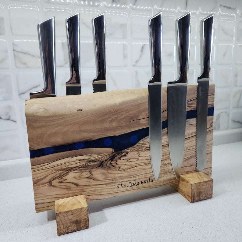 Olive Wood and Epoxy Resin Magnetic Knife Stand