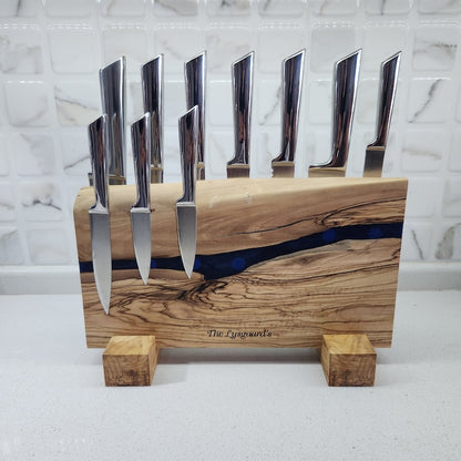 Olive Wood and Epoxy Resin Magnetic Knife Stand