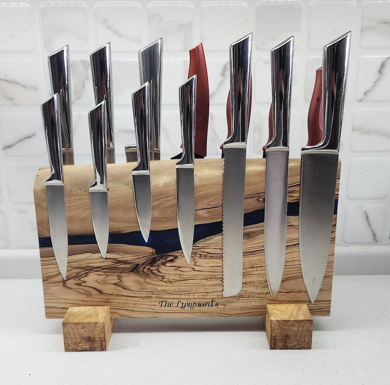 Olive Wood and Epoxy Resin Magnetic Knife Stand