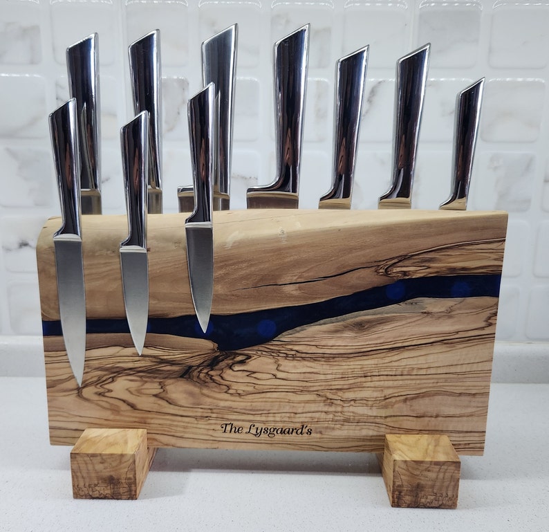 Olive Wood and Epoxy Resin Magnetic Knife Stand