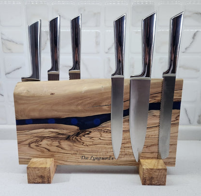 Olive Wood and Epoxy Resin Magnetic Knife Stand