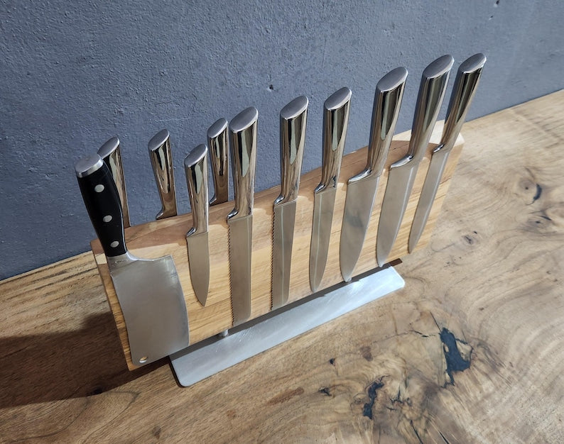 Handcrafted Olive Wood Magnetic Knife Stand