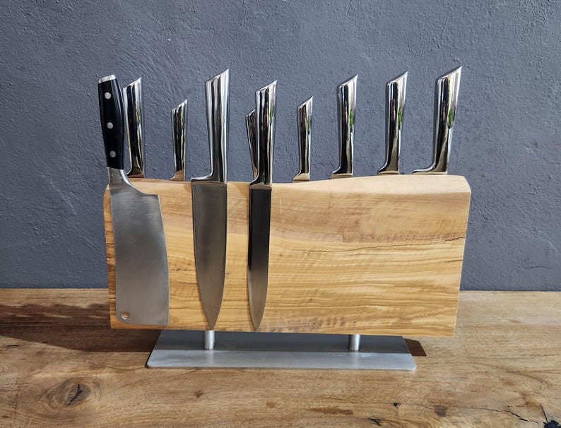Handcrafted Olive Wood Magnetic Knife Stand