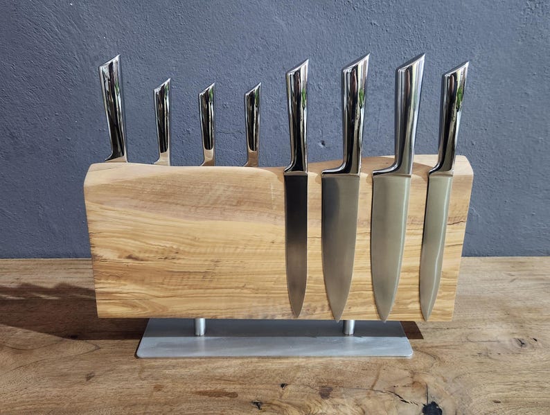 Handcrafted Olive Wood Magnetic Knife Stand
