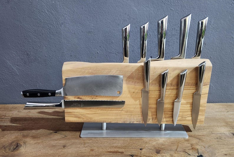 Handcrafted Olive Wood Magnetic Knife Stand