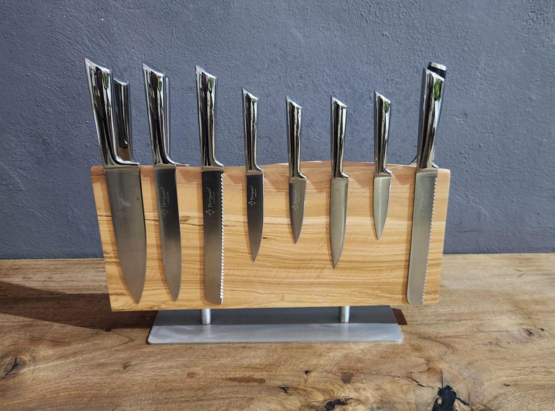 Handcrafted Olive Wood Magnetic Knife Stand