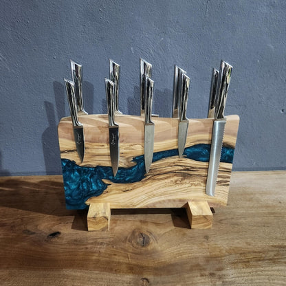 Olive Wood Magnetic Knife Stand with Resin Epoxy