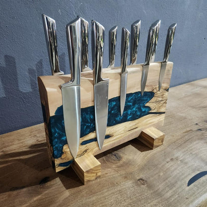 Olive Wood Magnetic Knife Stand with Resin Epoxy