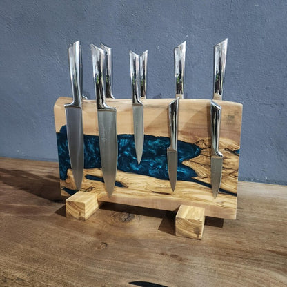 Olive Wood Magnetic Knife Stand with Resin Epoxy