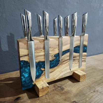 Olive Wood Magnetic Knife Stand with Resin Epoxy