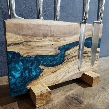 Olive Wood Magnetic Knife Stand with Resin Epoxy