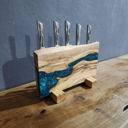 Olive Wood Magnetic Knife Stand with Resin Epoxy