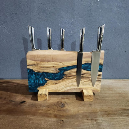 Olive Wood Magnetic Knife Stand with Resin Epoxy