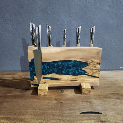Olive Wood Magnetic Knife Stand with Resin Epoxy