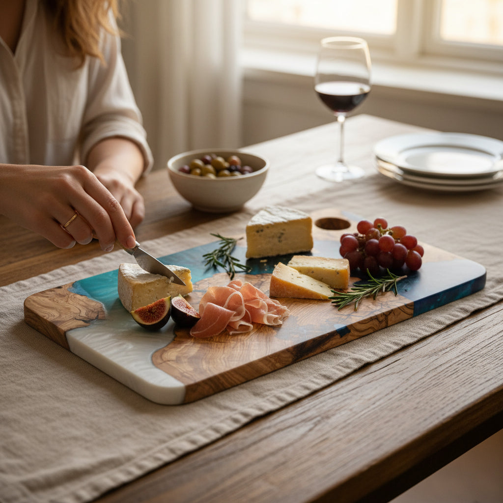 Ocean Rift – Olive Wood & Epoxy Resin Charcuterie Board