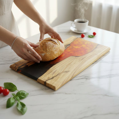 Molten Amber – Handcrafted Olive Wood and Epoxy Resin Charcuterie Board