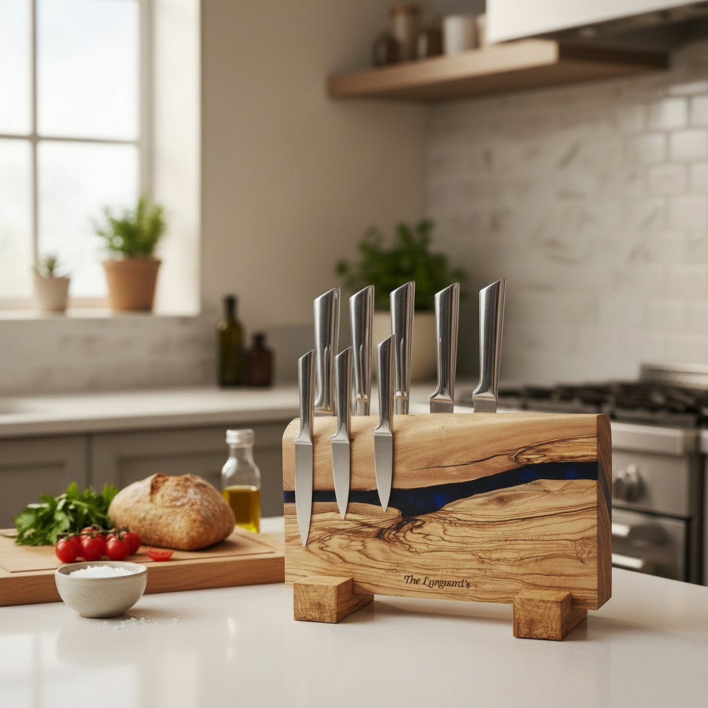 Olive Wood and Epoxy Resin Magnetic Knife Stand
