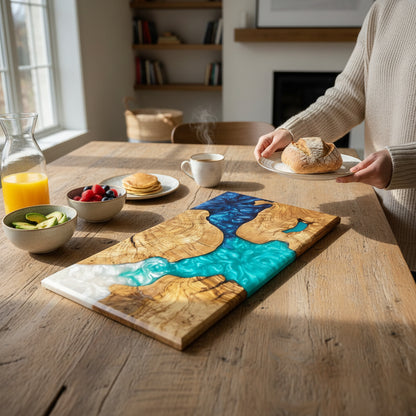 Coastal Delta – Handcrafted Olive Wood and Epoxy Resin Charcuterie Board