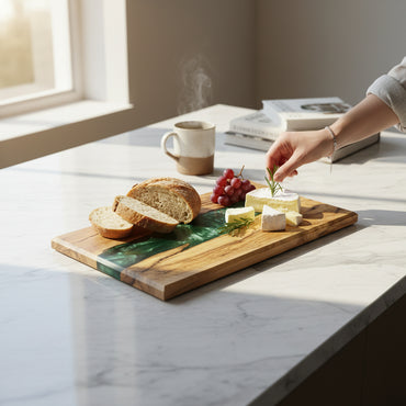 Emerald River – Handcrafted Olive Wood and Epoxy Resin Charcuterie Board