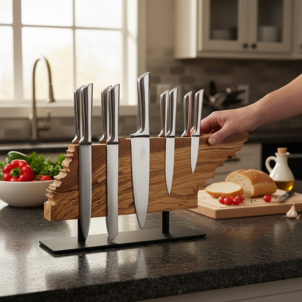 Olive Wood Magnetic Knife Block