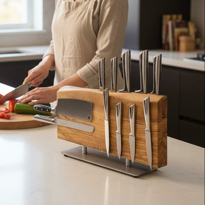 Handcrafted Olive Wood Magnetic Knife Stand