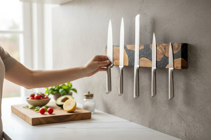 Black Resin and Olive Wood Magnetic Knife Holder