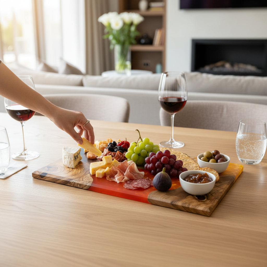 Ember Canyon – Handcrafted Olive Wood and Epoxy Resin Charcuterie Board