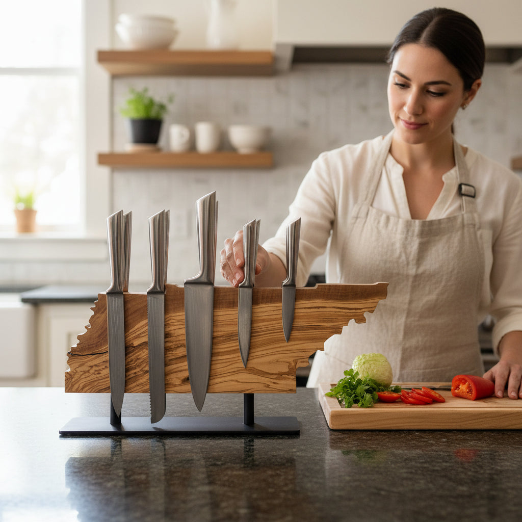 Olive Wood Magnetic Knife Block