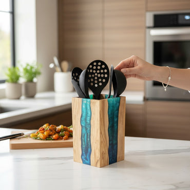 Resin and Olive Wood Utensil Holder