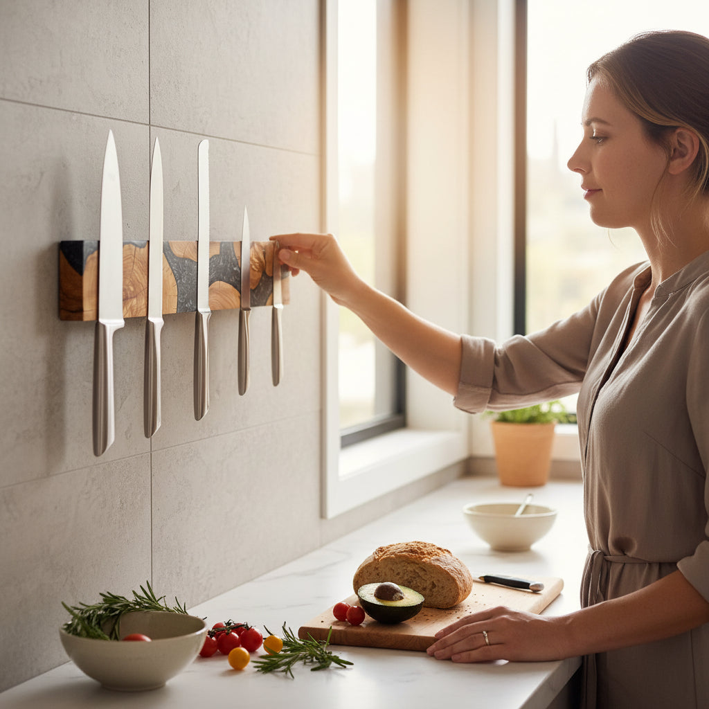 Black Resin and Olive Wood Magnetic Knife Holder