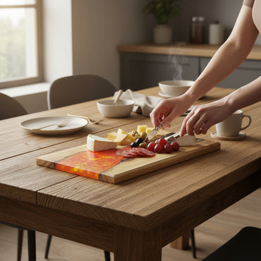 Molten Amber – Handcrafted Olive Wood and Epoxy Resin Charcuterie Board