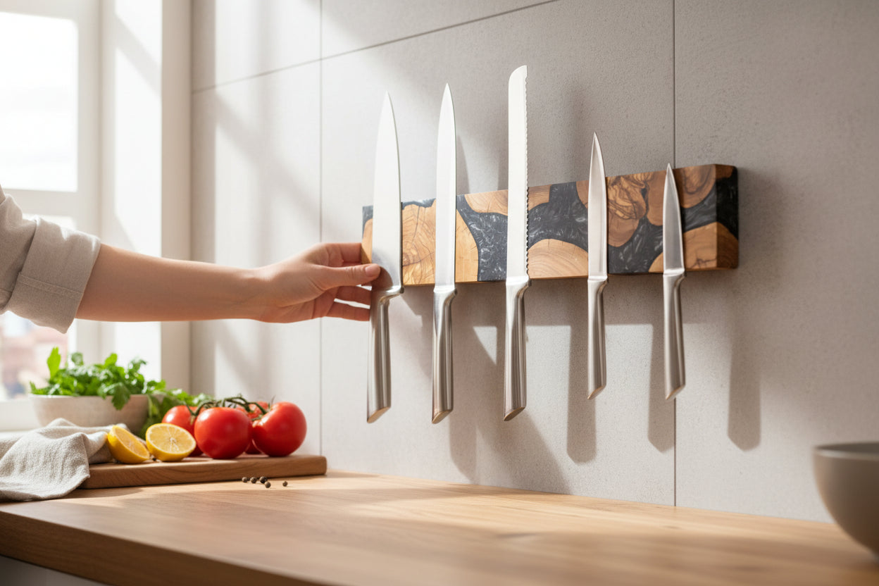 Black Resin and Olive Wood Magnetic Knife Holder