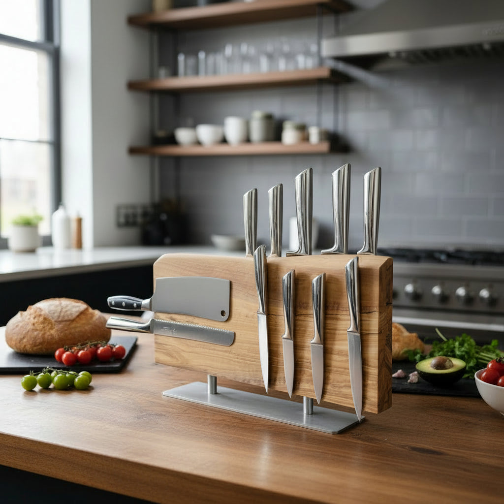 Handcrafted Olive Wood Magnetic Knife Stand