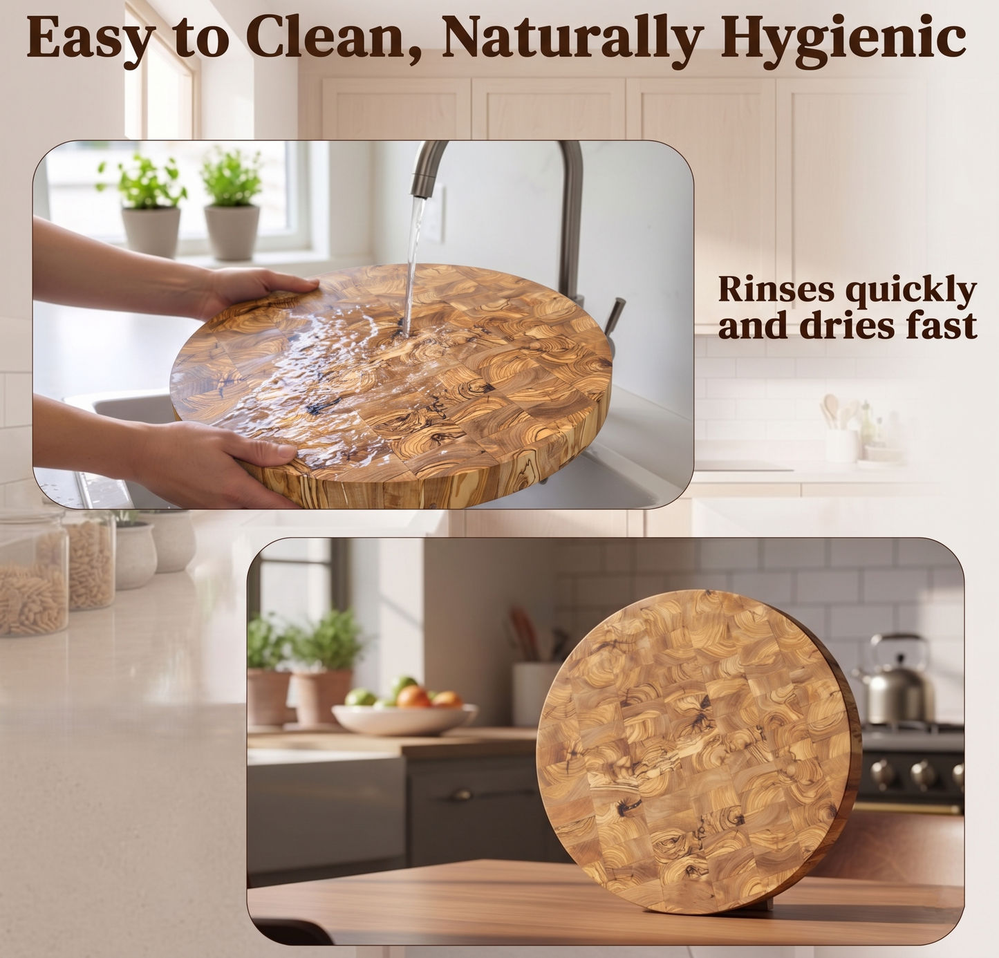 Handcrafted Round Olive Wood Cutting Board | End Grain Chopping, Cheese Board