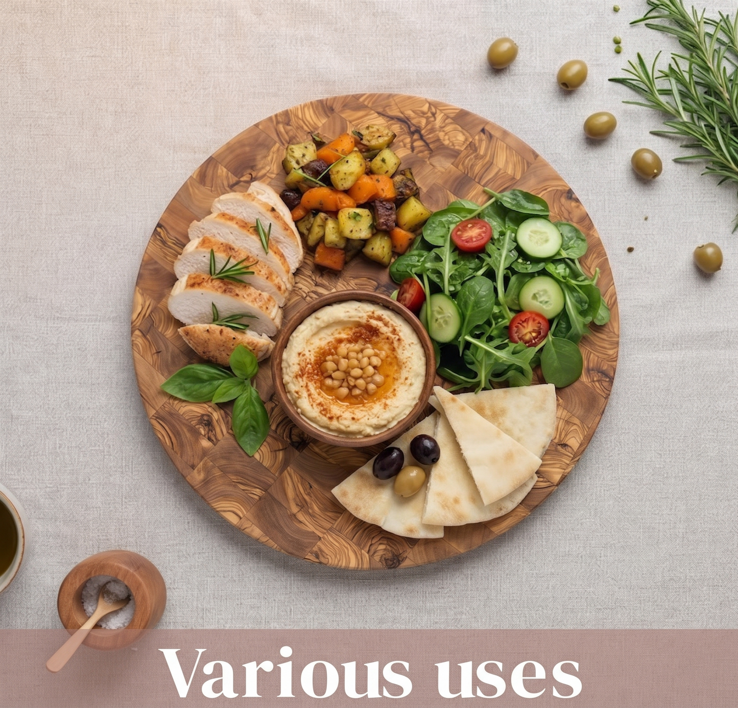 Handcrafted Round Olive Wood Cutting Board | End Grain Chopping, Cheese Board