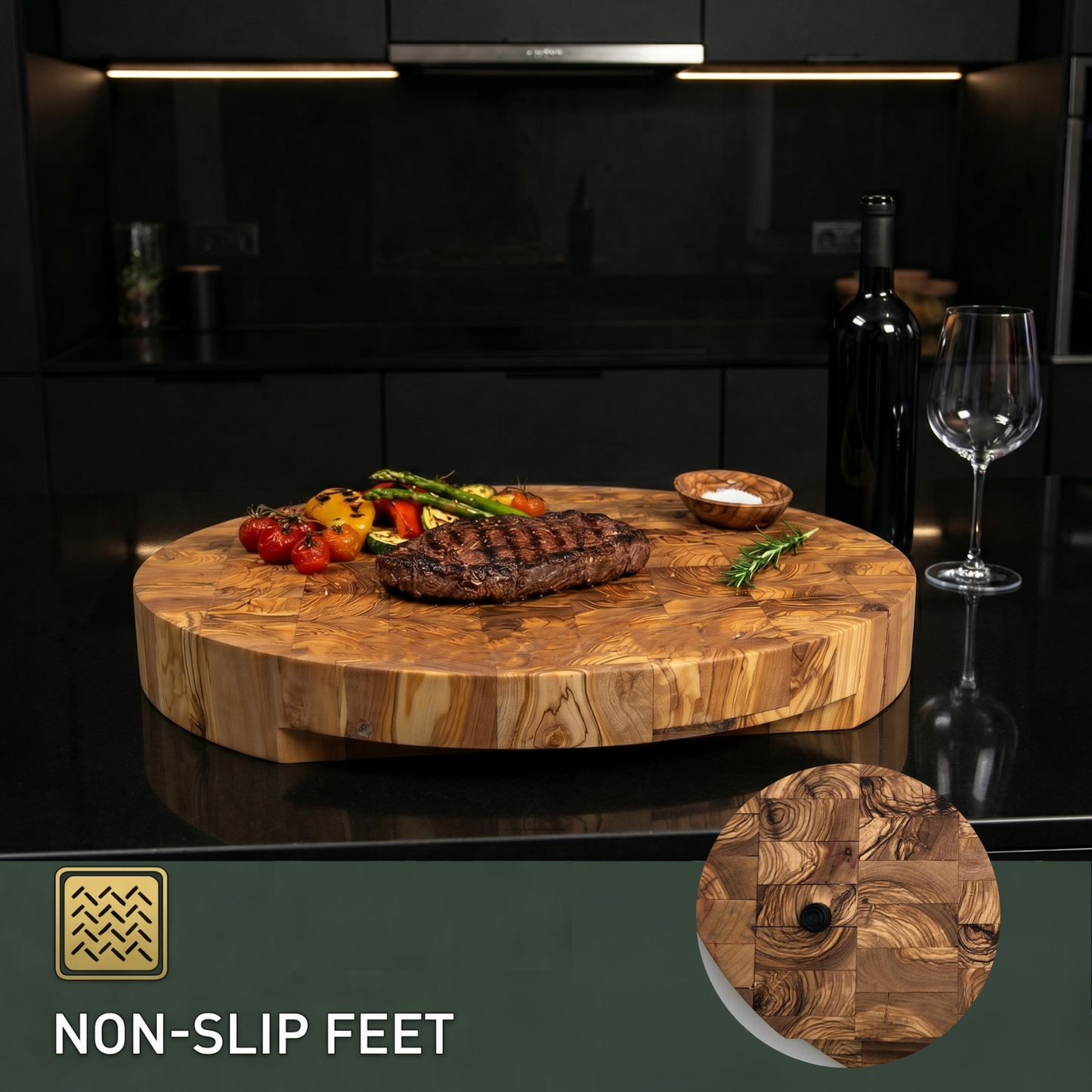 Handcrafted Round Olive Wood Cutting Board | End Grain Chopping, Cheese Board