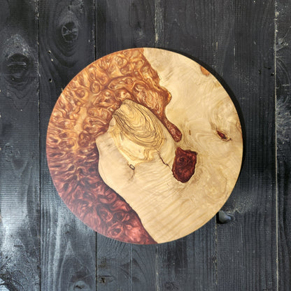 Amber Current – Round Olive Wood & Copper Epoxy Serving Board