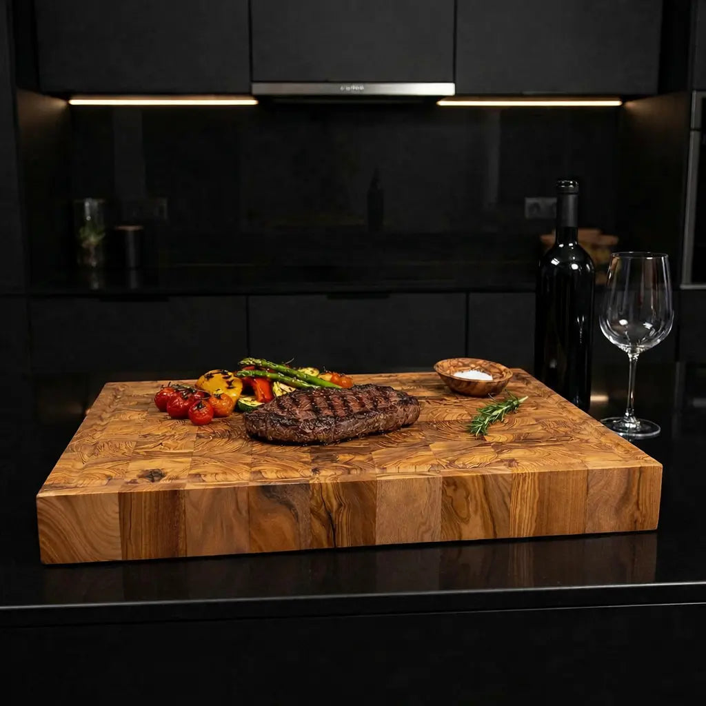 Handmade Olive Wood End Grain Butcher Block. Kitchen Cutting Board, Chopping Board - KitchenResinArt