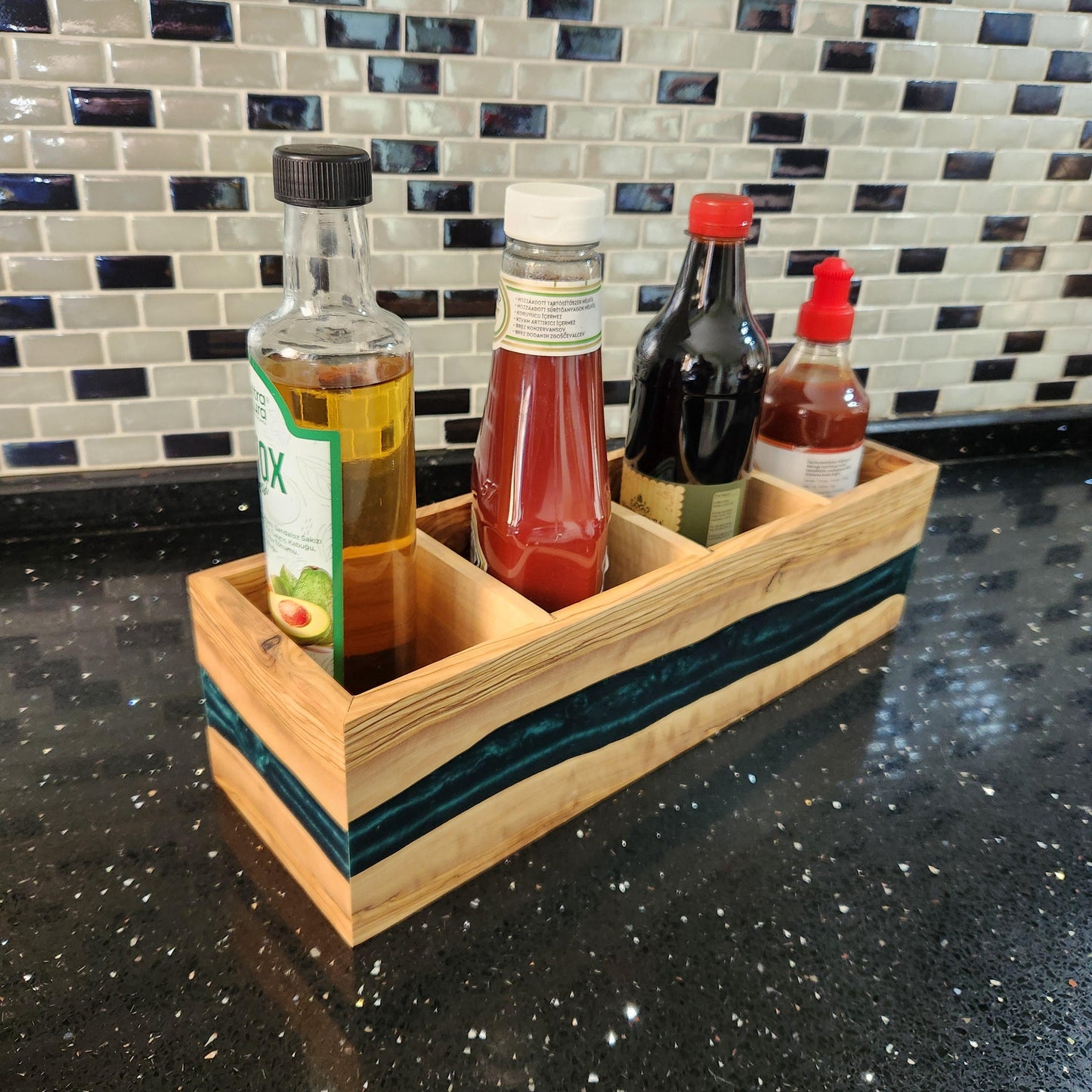 Resin and Olive Wood Condiment Holder