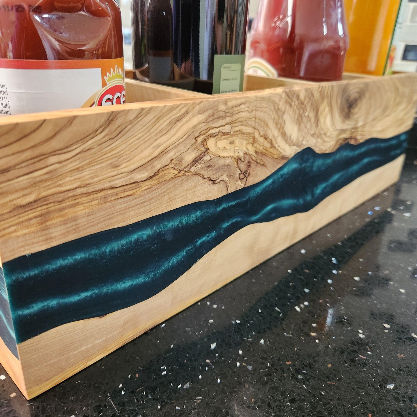 Resin and Olive Wood Condiment Holder