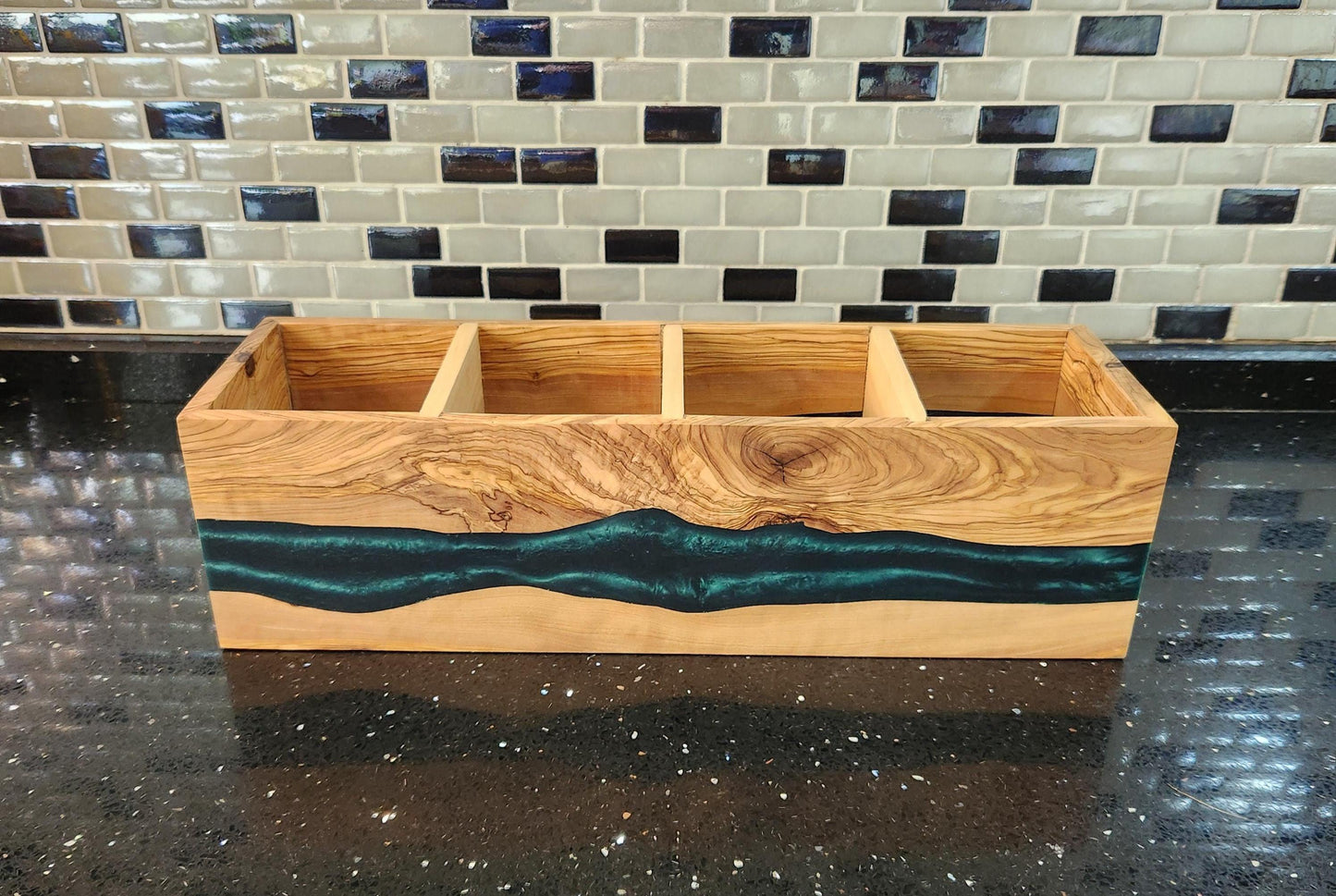 Resin and Olive Wood Condiment Holder