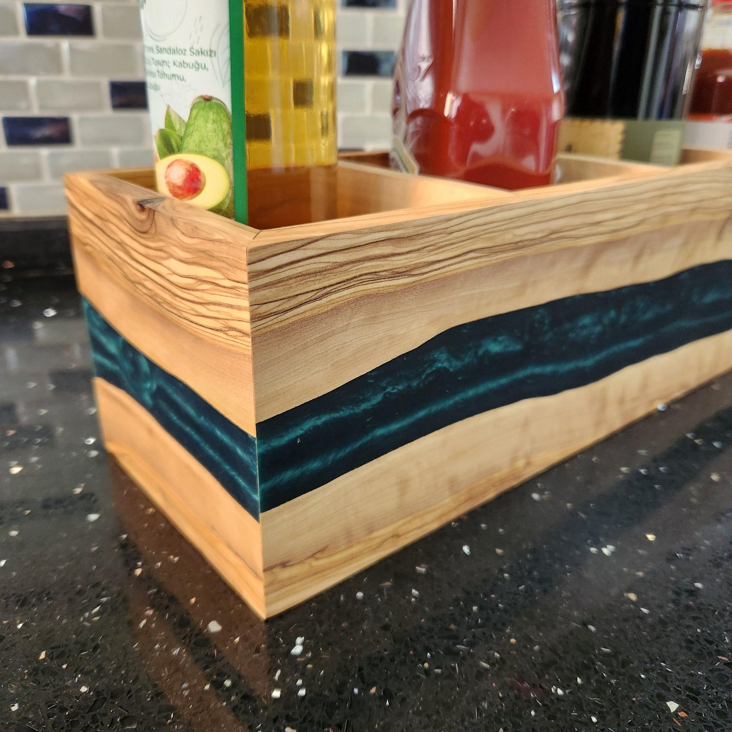 Resin and Olive Wood Condiment Holder